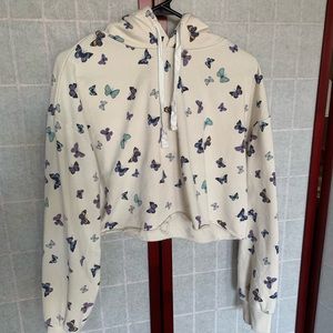 Forever 21 Butterfly Cropped Hoodie, L